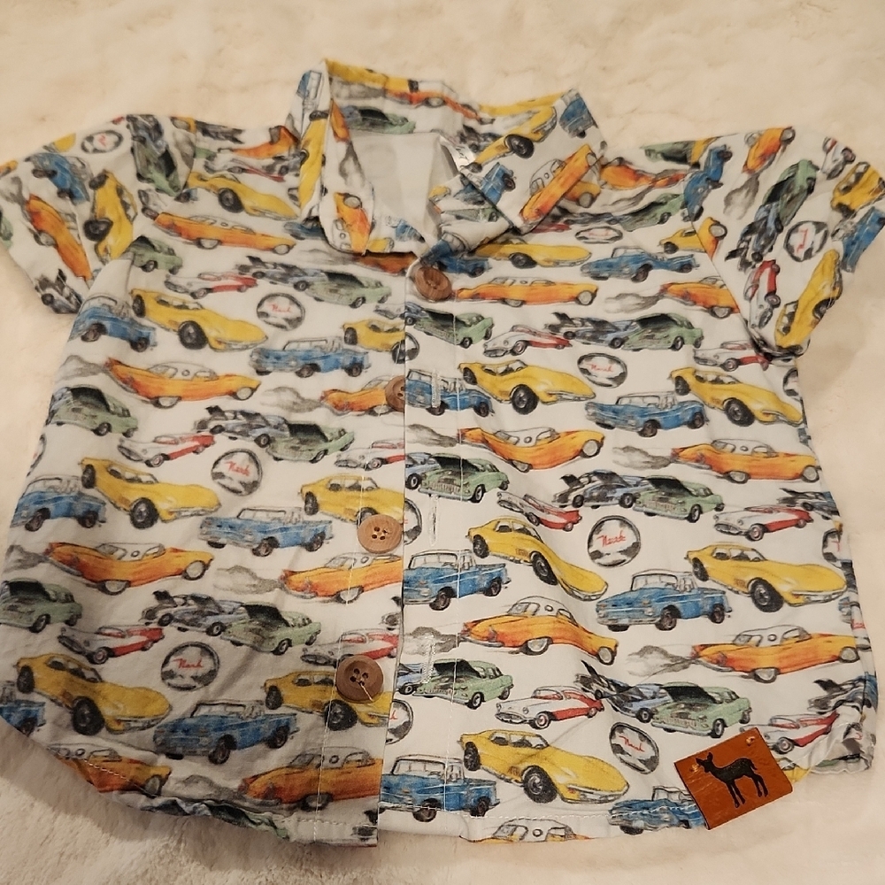 Kids Car Print Button Down Shirt